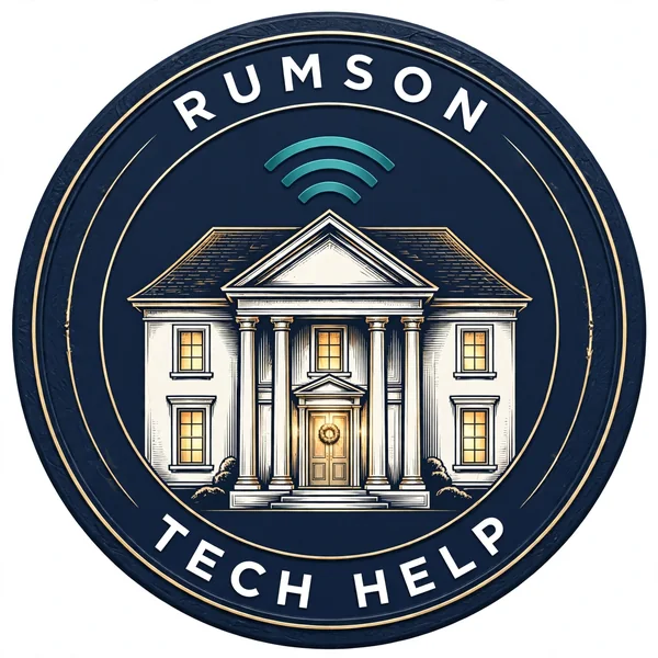 Rumson Tech Help — navy mansion badge logo